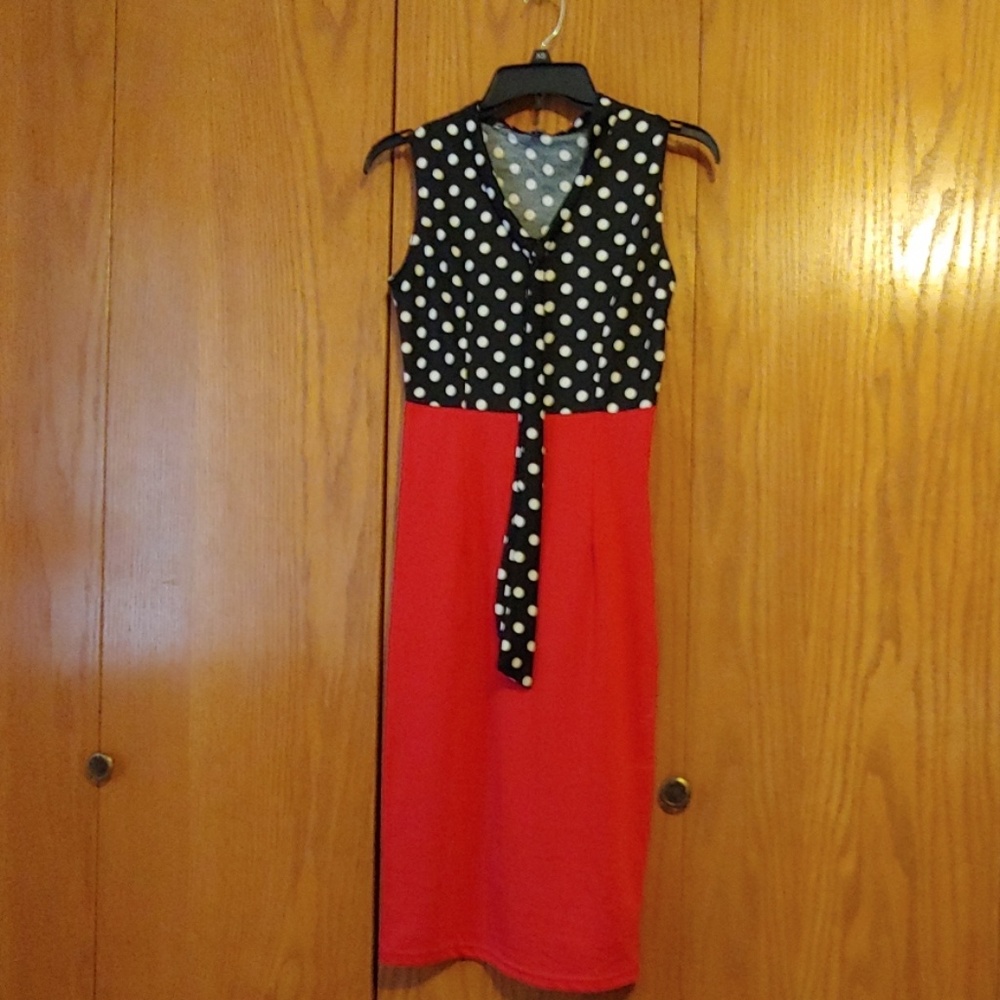 Red and polka dot dress